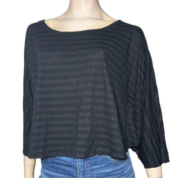 Robert Rodriguez Women’s Size S Black Shadow Stripe Batwing Cropped Top Shirt - Picture 3 of 9